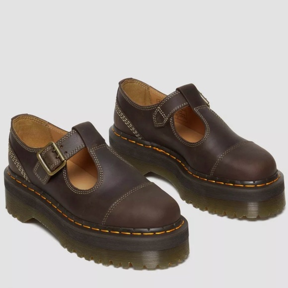 Dr. Martens Shoes - Dr Martens Bethan Mary Jane Arc Crazy Horse Brown Leather size 11 NEW Platform